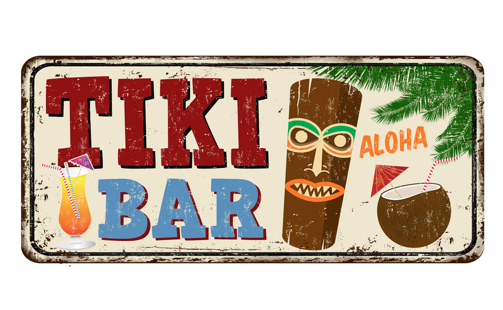 Tiki bar vintage rusty metal sign on a white background