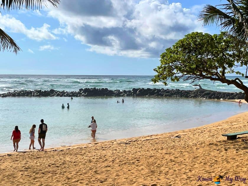 Ocean and sand at Lydgate Beach, Kauai, Hawaii
