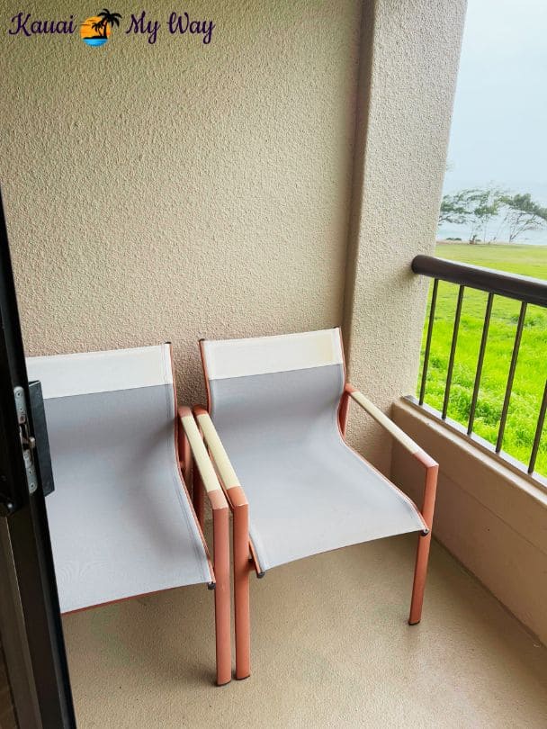 Balcony chairs at the Sheraton Kauai Coconut Beach Resort